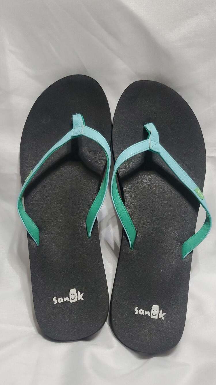 Sanuk Yoga Mat Flip Flops Women's Size 11 Black Teal SWS10275